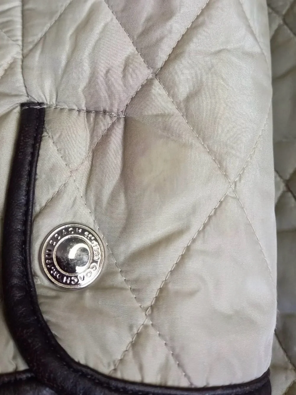 Coach Quilted Beige Puffer Jacket with Dark Brown Trim - Picture 13 of 15